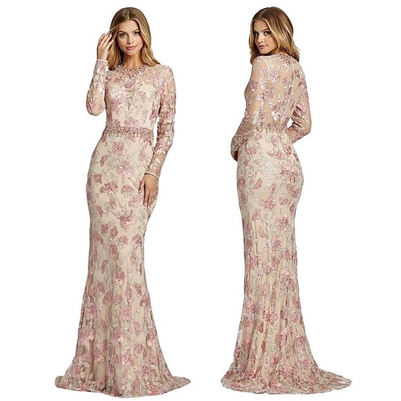 NWT Mac Duggal‎ Long Sleeve Floral Embroidery Trumpet Gown Size Style 79281 - Picture 1 of 14